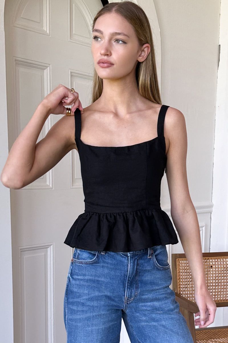 Emerson Fry - Jour Peplum Top in Black Silk Velvet