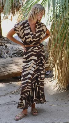 Felicite - Ruffle Wrap Maxi Skirt Brown Zebra
