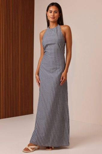 Shore - Helena Maxi Halter Dress Shoreline Stripe, Size: XS