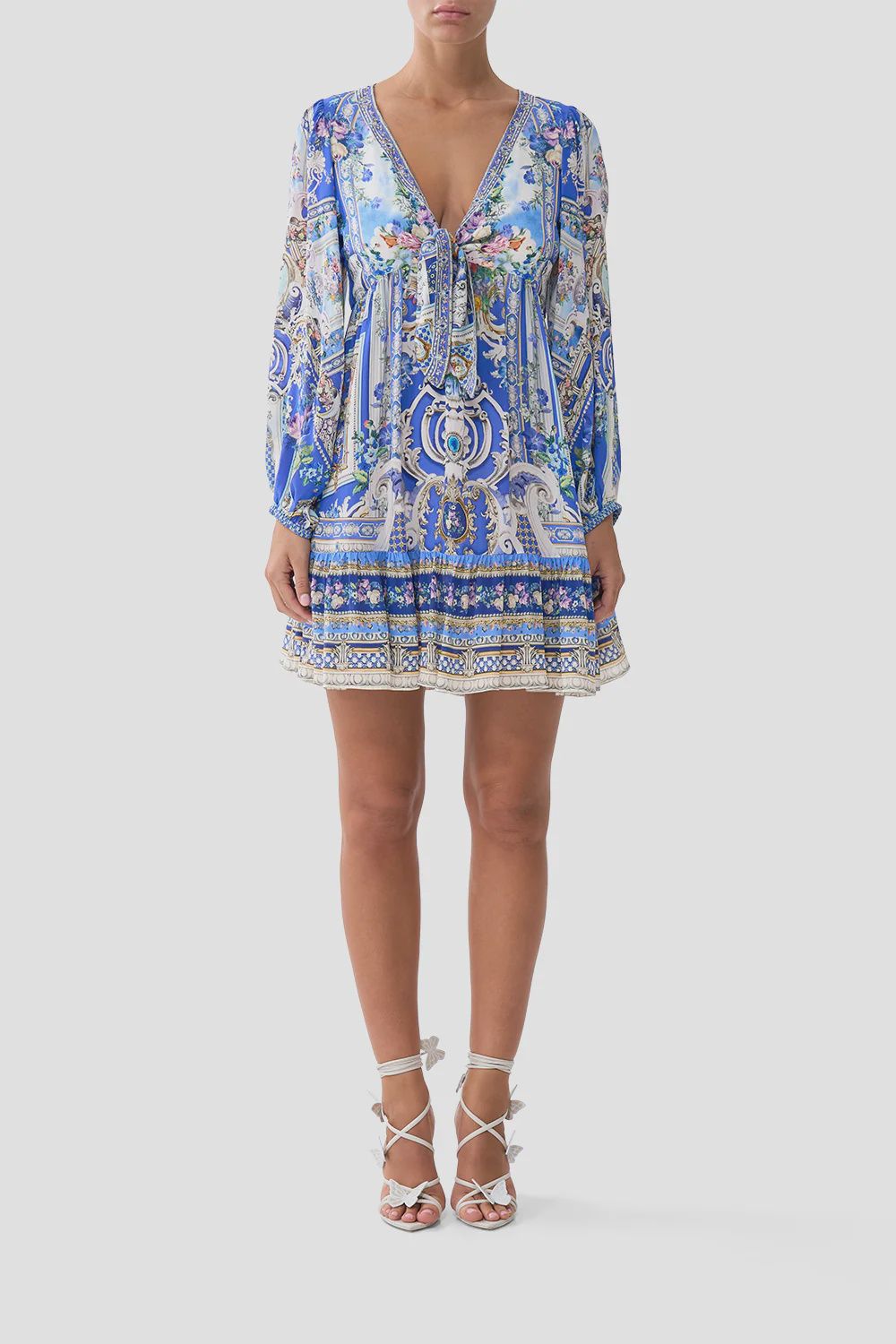 Camilla - Short Tie Front Blouson Dress Ottoman Opulence