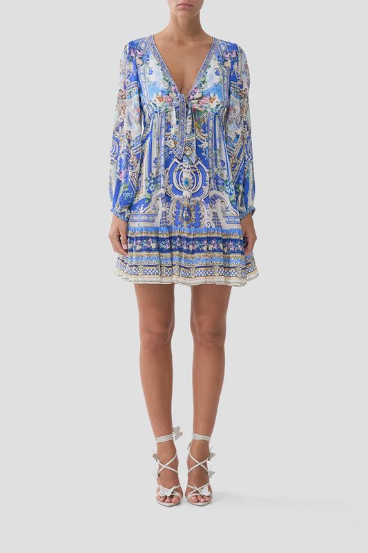Camilla - Short Tie Front Blouson Dress Ottoman Opulence