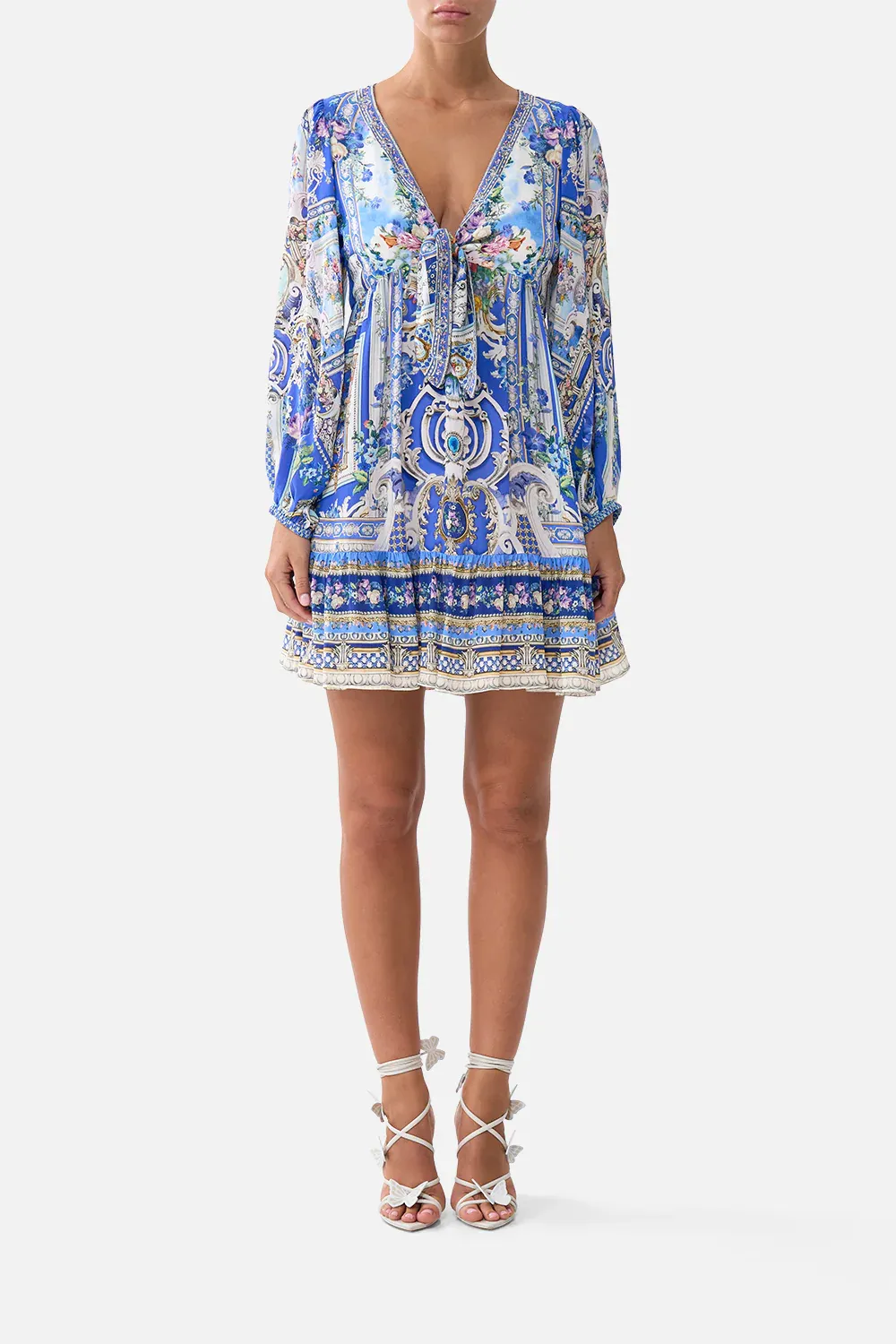 Camilla - Short Tie Front Blouson Dress Ottoman Opulence