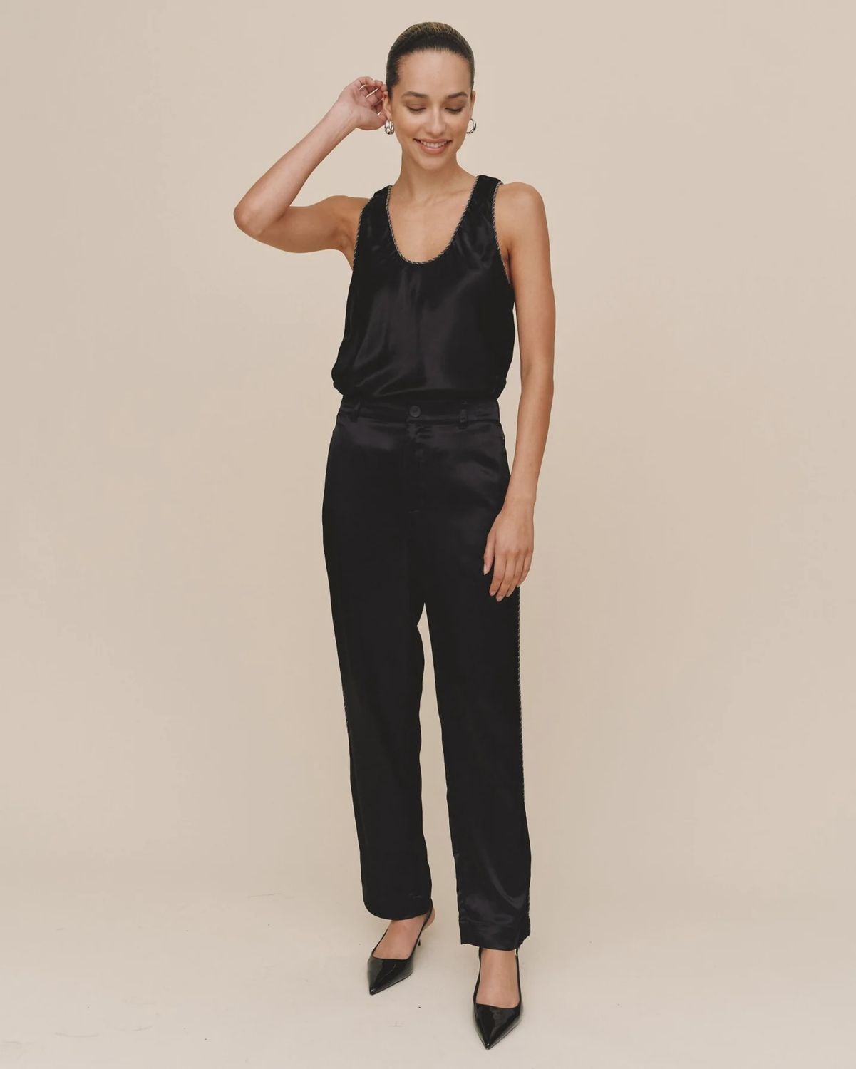 Bella Dahl - Trouser With Beaded Piping Black