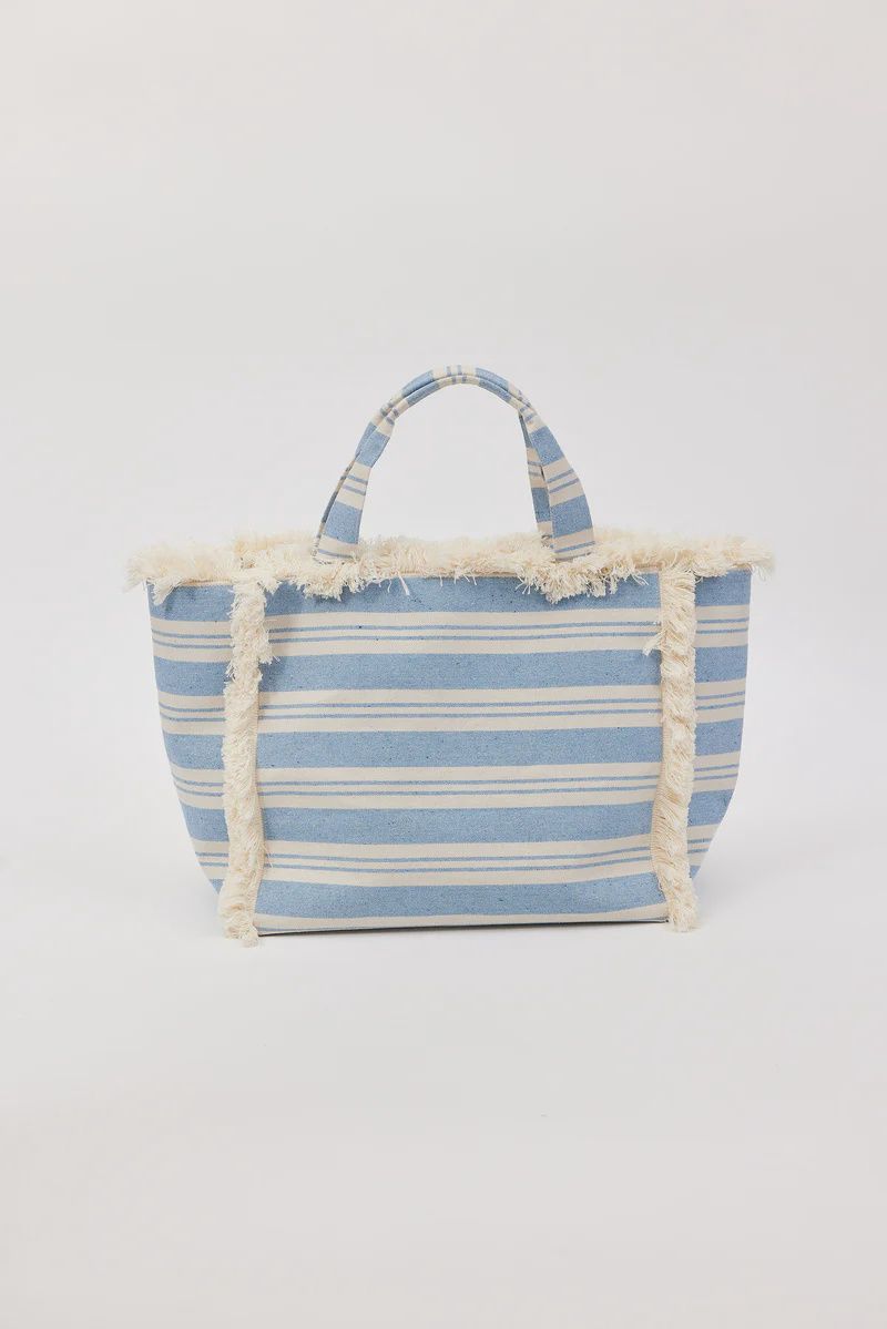 Hat Attack - Striped Canvas Beachy Tote Blue Stripe