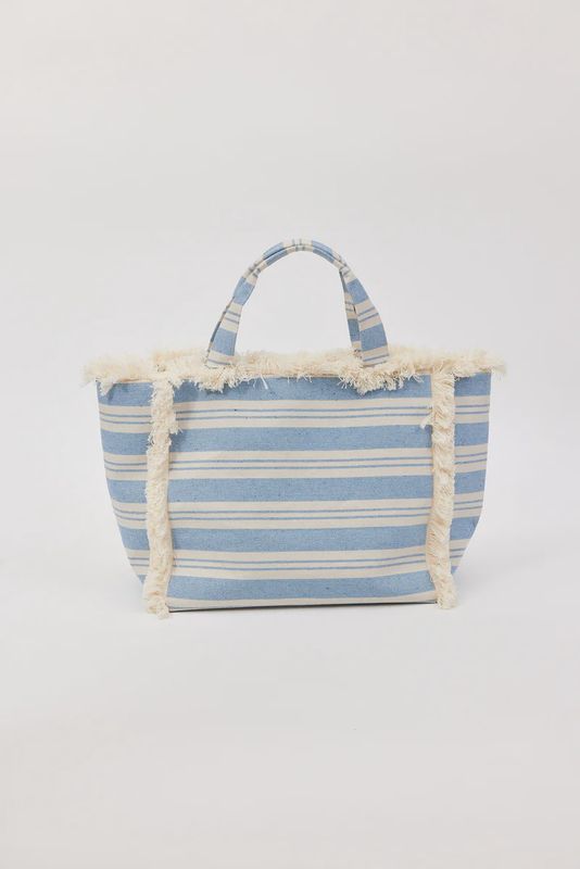 Hat Attack - Striped Canvas Beachy Tote Blue Stripe