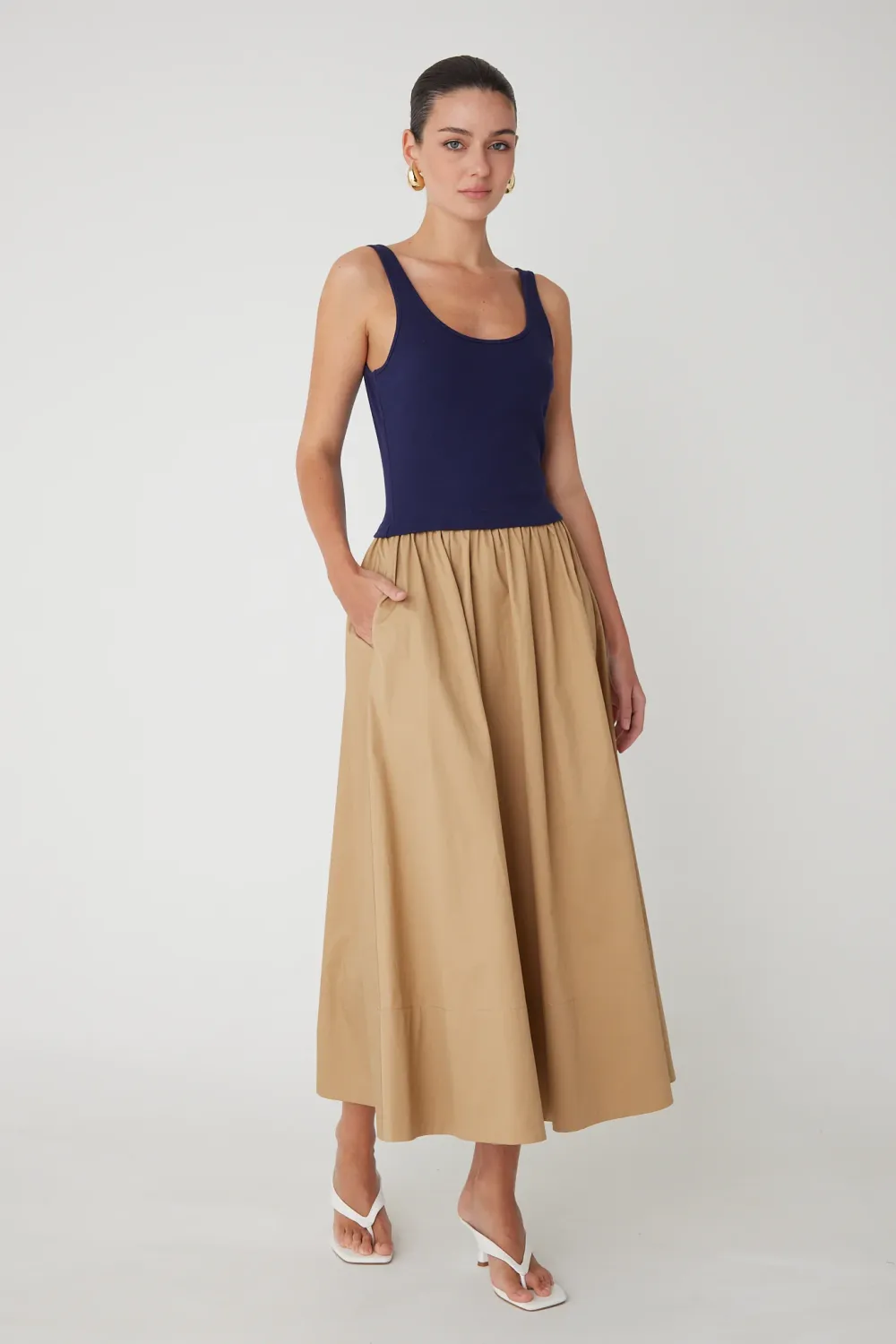 JS71 - Gracen Cotton Dress Navy/Khaki