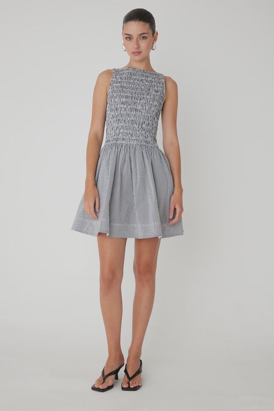 JS71 - Marisol Short Dress Black/White Stripe