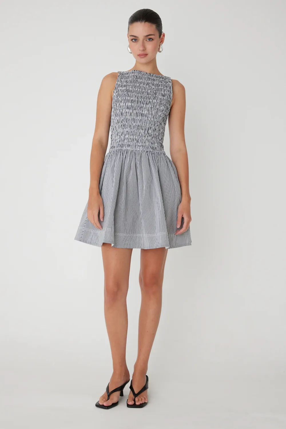 JS71 - Marisol Short Dress Black/White Stripe