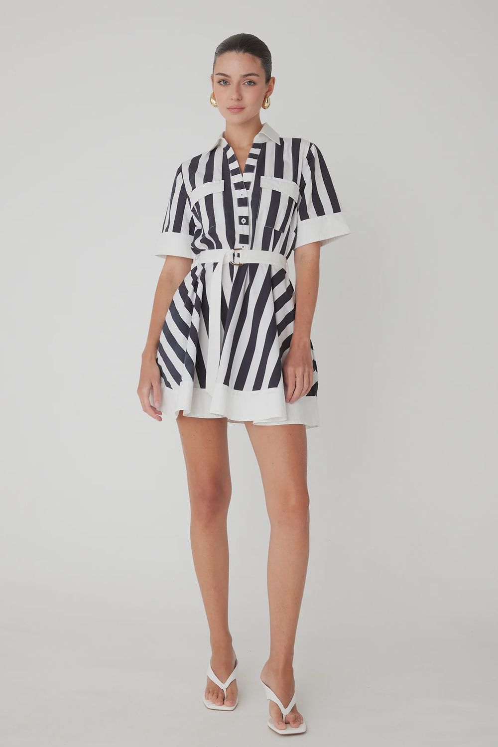 JS71 - Yana Short Cotton Dress Black/White Stripe