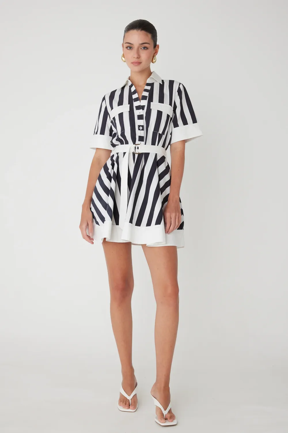 JS71 - Yana Short Cotton Dress Black/White Stripe