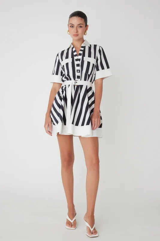 JS71 - Yana Short Cotton Dress Black/White Stripe