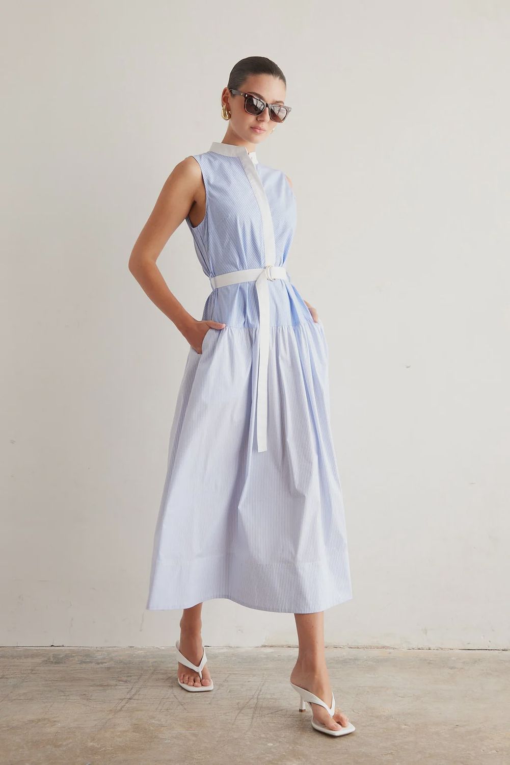JS71 - Zelma Cotton Blend Dress Blue/White Stripe