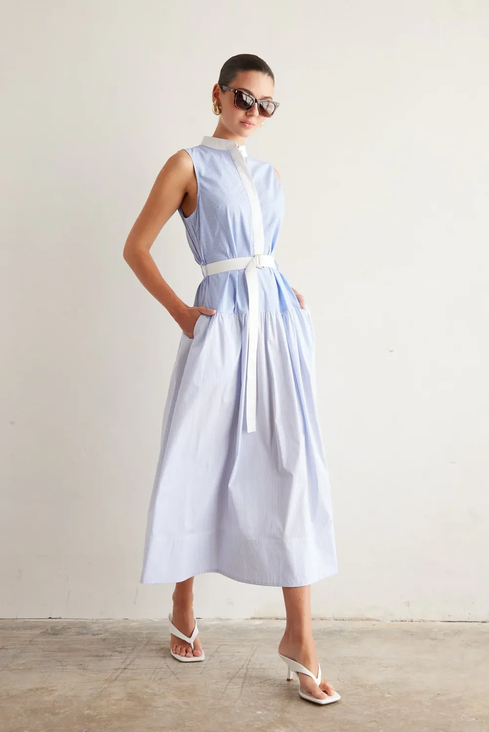 JS71 - Zelma Cotton Blend Dress Blue/White Stripe