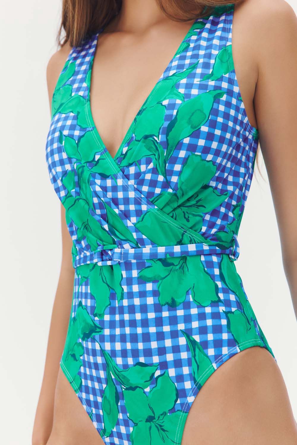 Hutch - Salena One Piece Cobalt/Teal Gingham Backed Floral