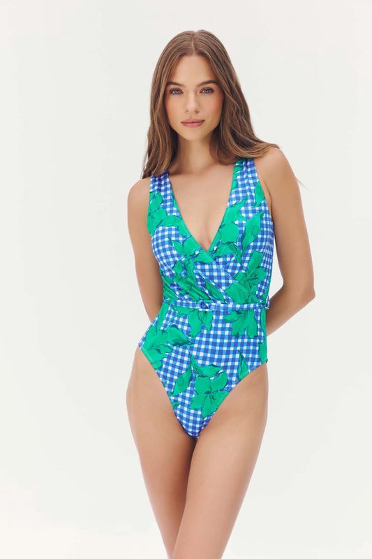 Hutch - Salena One Piece Cobalt/Teal Gingham Backed Floral