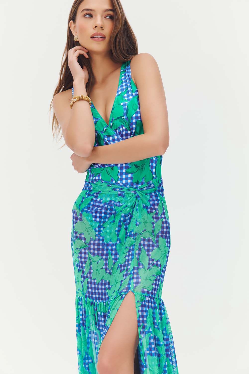 Hutch - Suvi Cover-Up Cobalt/Teal Gingham Backed Floral