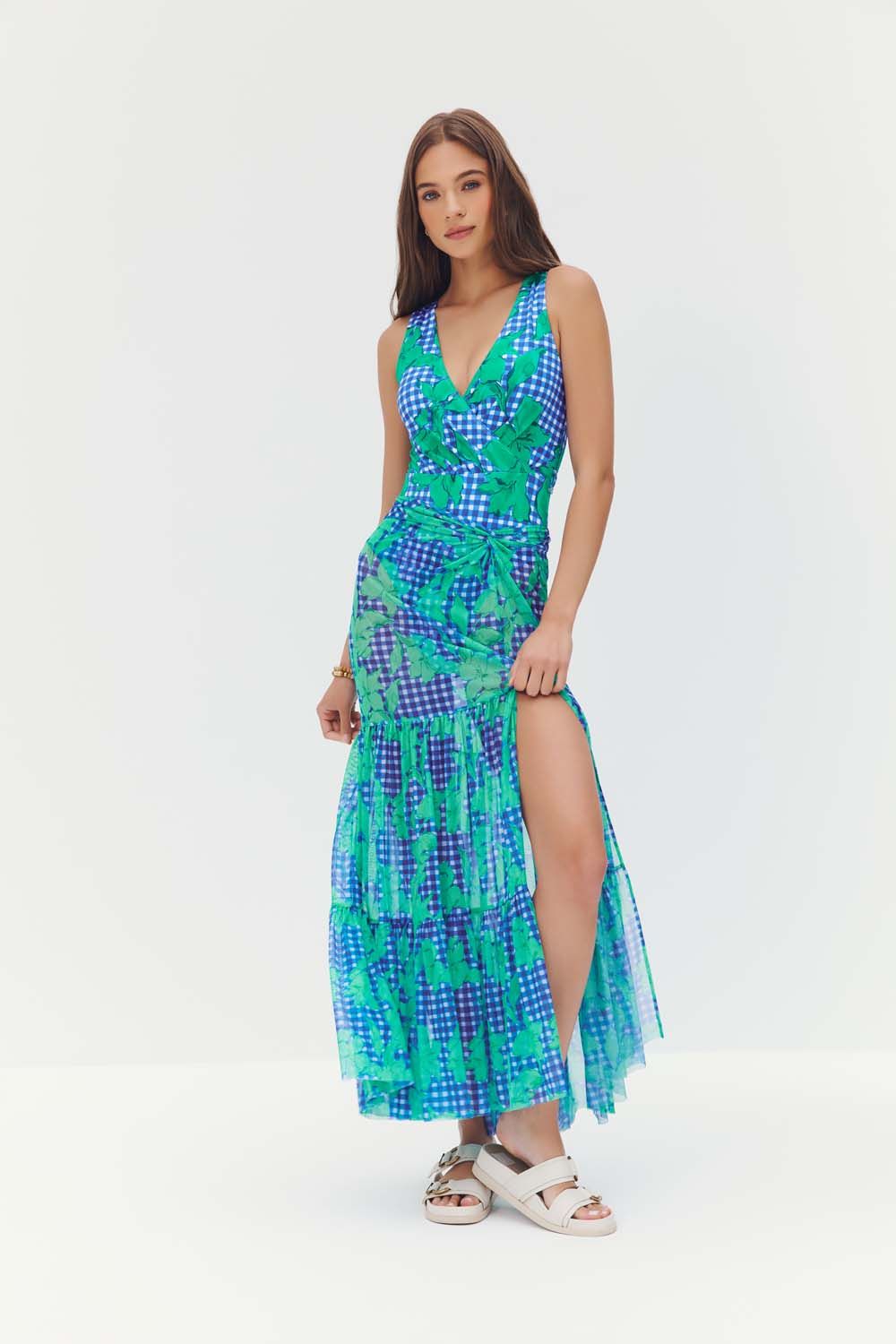 Hutch - Suvi Cover-Up Cobalt/Teal Gingham Backed Floral