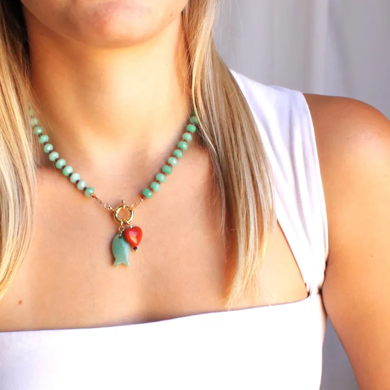 The Silver Wren - Gemstone Necklace Heart &amp; Fish