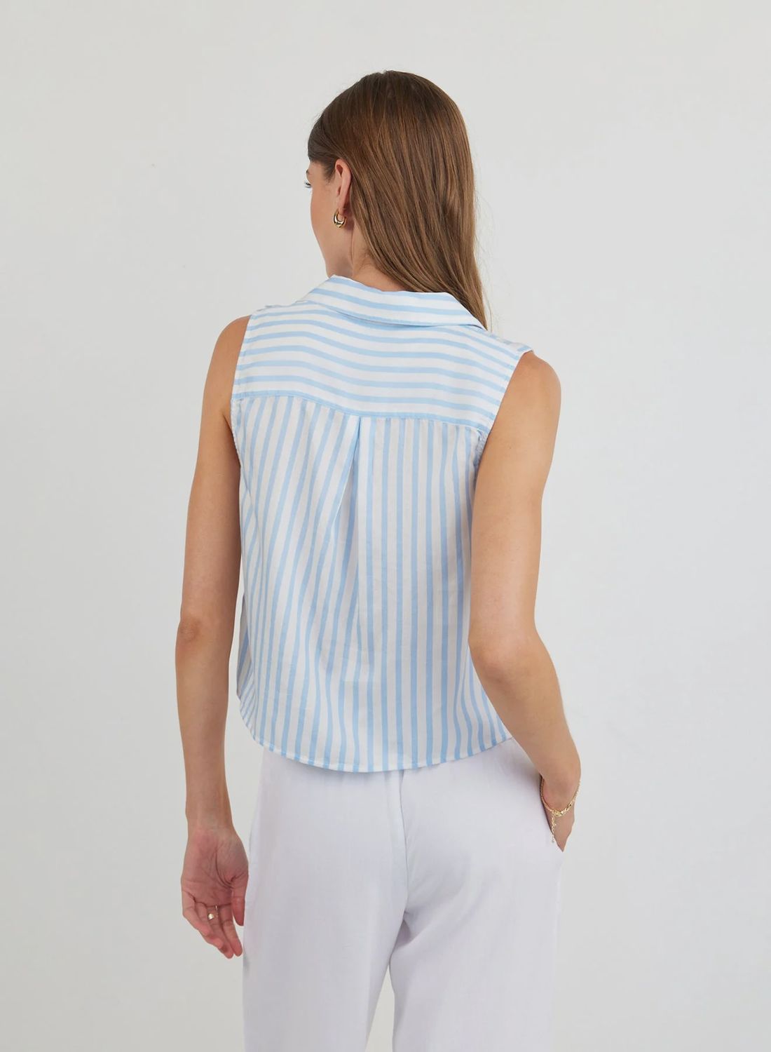 Bella Dahl - Clean Sleeveless Button Down Tidal Blue Stripe