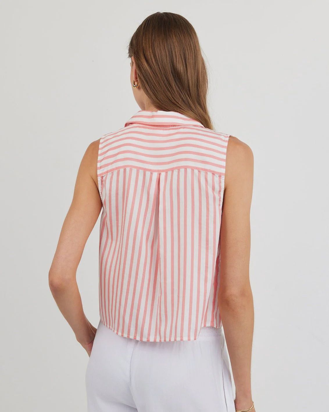 Bella Dahl - Clean Sleeveless Button Down Wild Coral Stripe