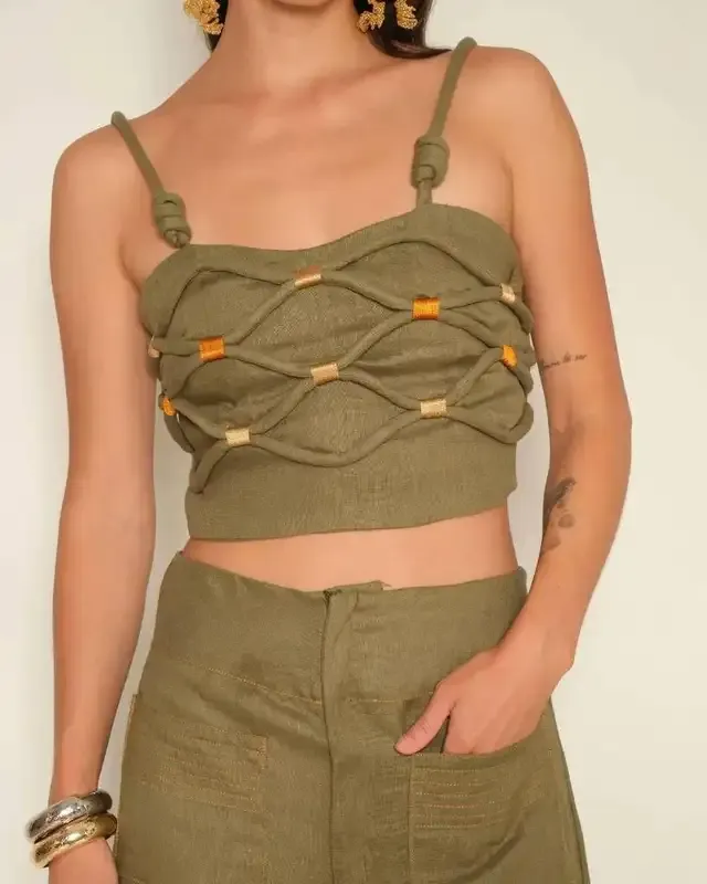 Simona - Nest Crop Top Military Green