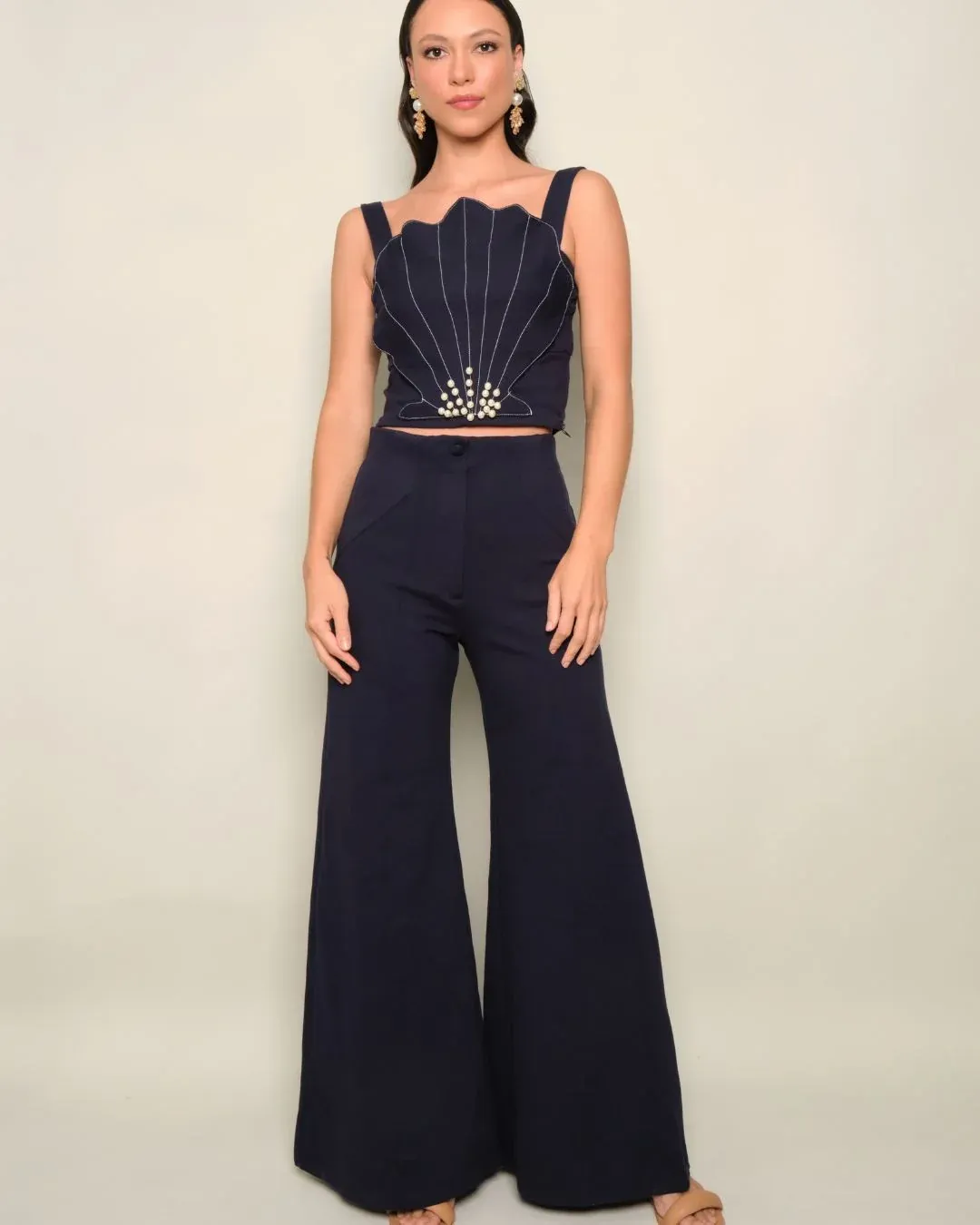Simona - Romanos Flare Pants Navy Blue