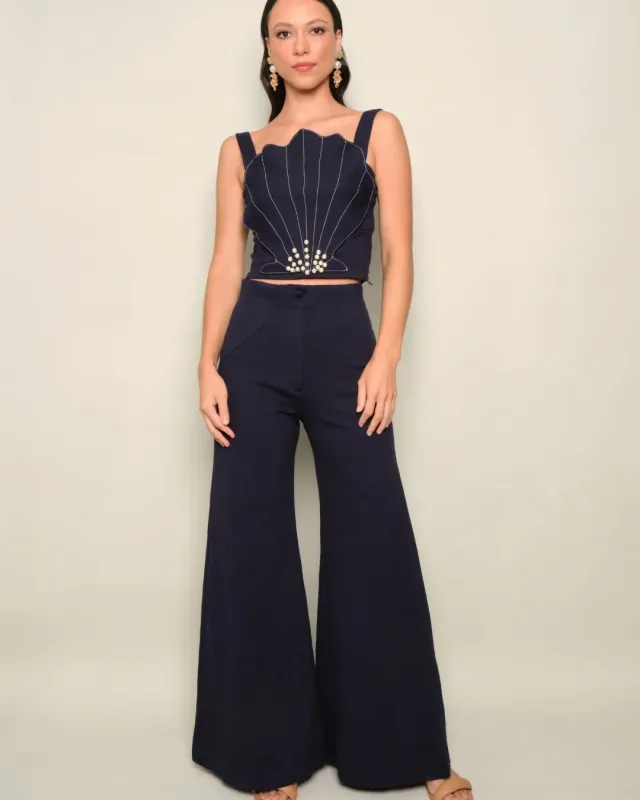 Simona - Romanos Flare Pants Navy Blue