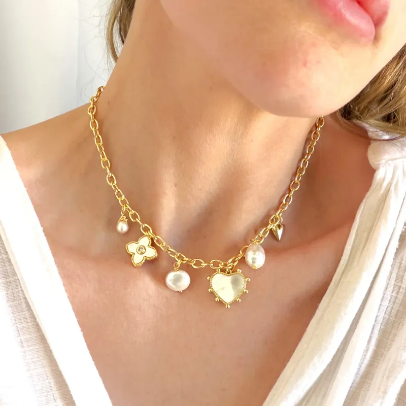 The Silver Wren - Pearl Multi Charm Necklace