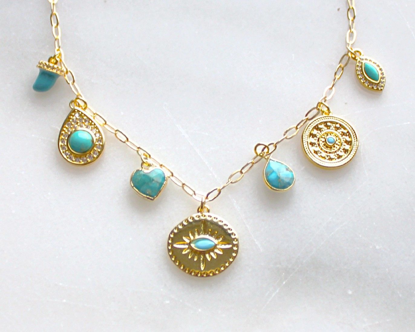 The Silver Wren - Turquoise Multi Charm Necklace