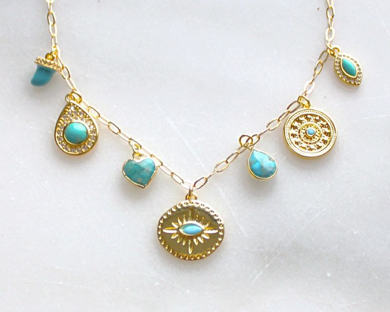 The Silver Wren - Turquoise Multi Charm Necklace