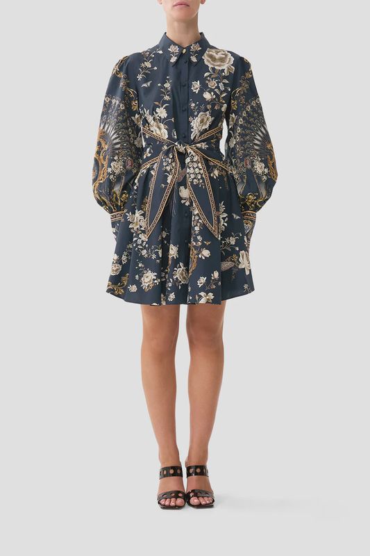 Camilla - Short Waist Tie Shirt Dress Flamenco Folklore