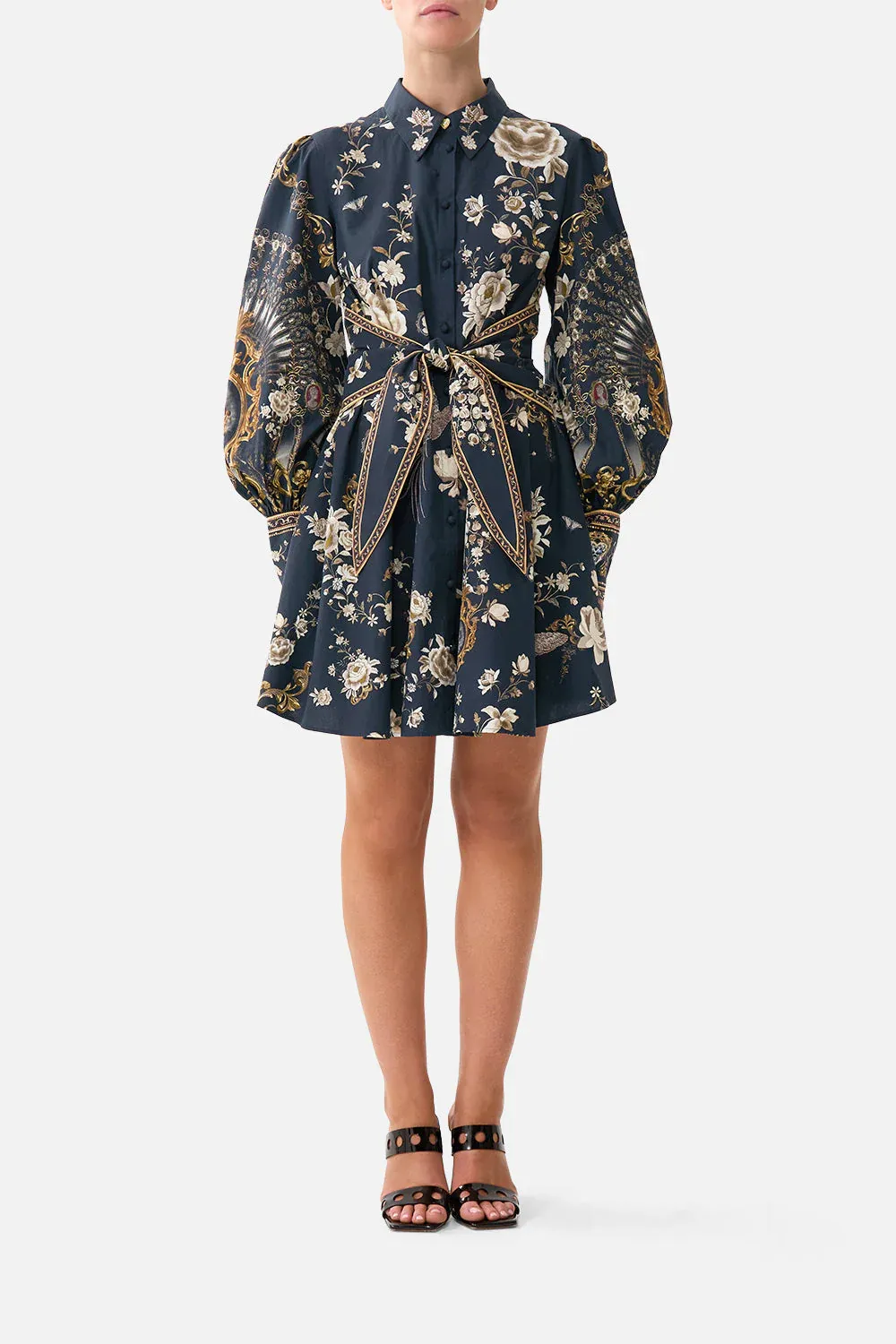 Camilla - Short Waist Tie Shirt Dress Flamenco Folklore