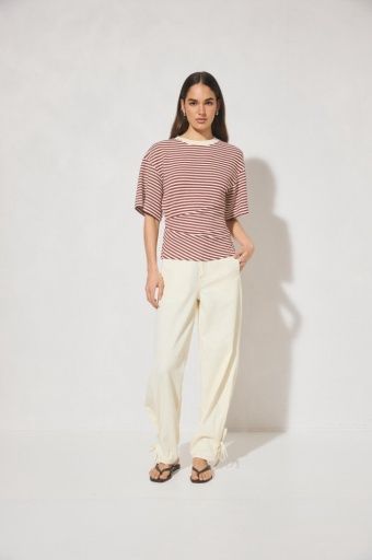 Mon Renn - Aura Tee Burgundy Cream Stripe, Size: S