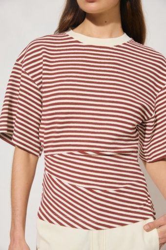 Mon Renn - Aura Tee Burgundy Cream Stripe