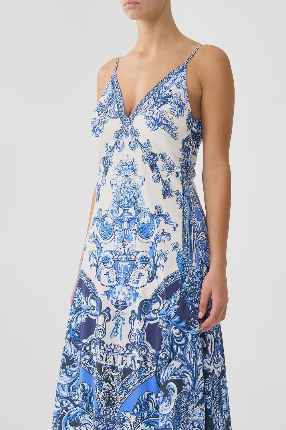 Camilla - Bias Slip Dress w/ Frill Hem A Tiled Wonderland