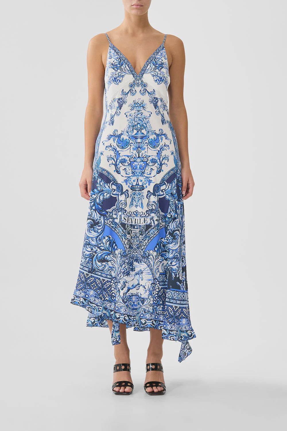 Camilla - Bias Slip Dress w/ Frill Hem A Tiled Wonderland
