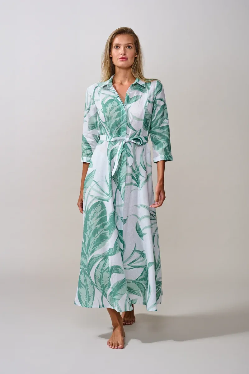Sabbia Di Lino - Pina Dress in Foglia Verde