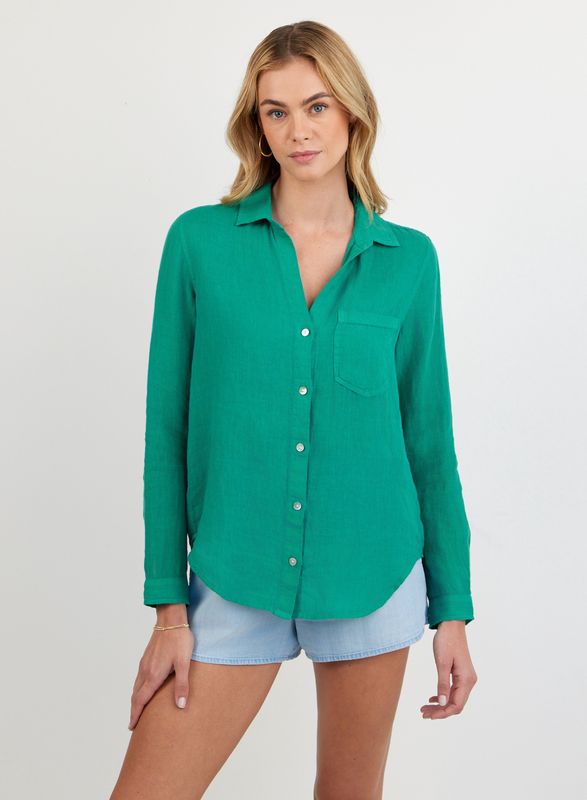 Bella Dahl - Pocket Button Down Aqua Green