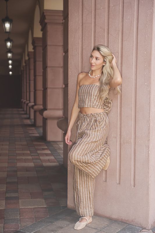 Sea Lustre - All Day Linen Pants Brown Stripe