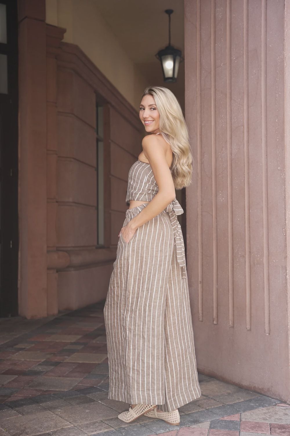 Sea Lustre - All Day Linen Pants Brown Stripe