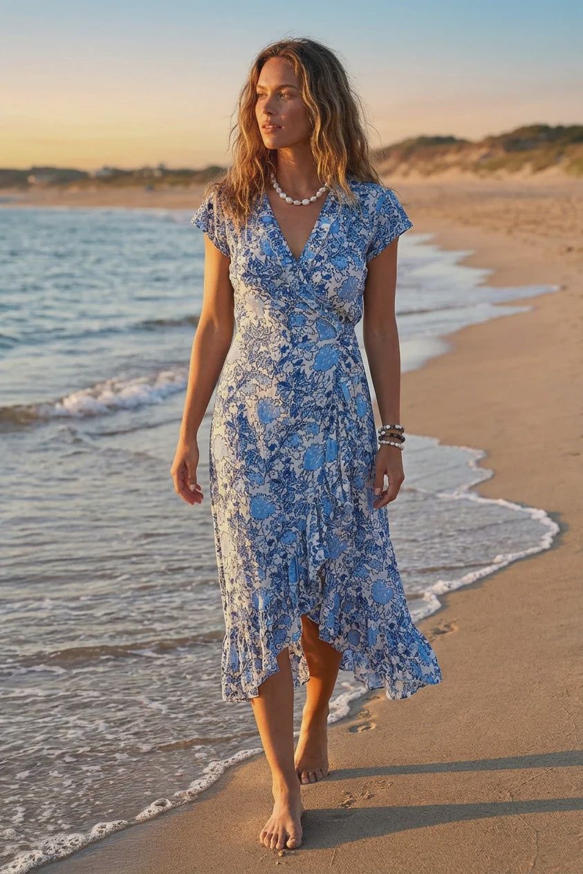 Sea Luster - Havana Maxi Wrap Dress Costal Blue