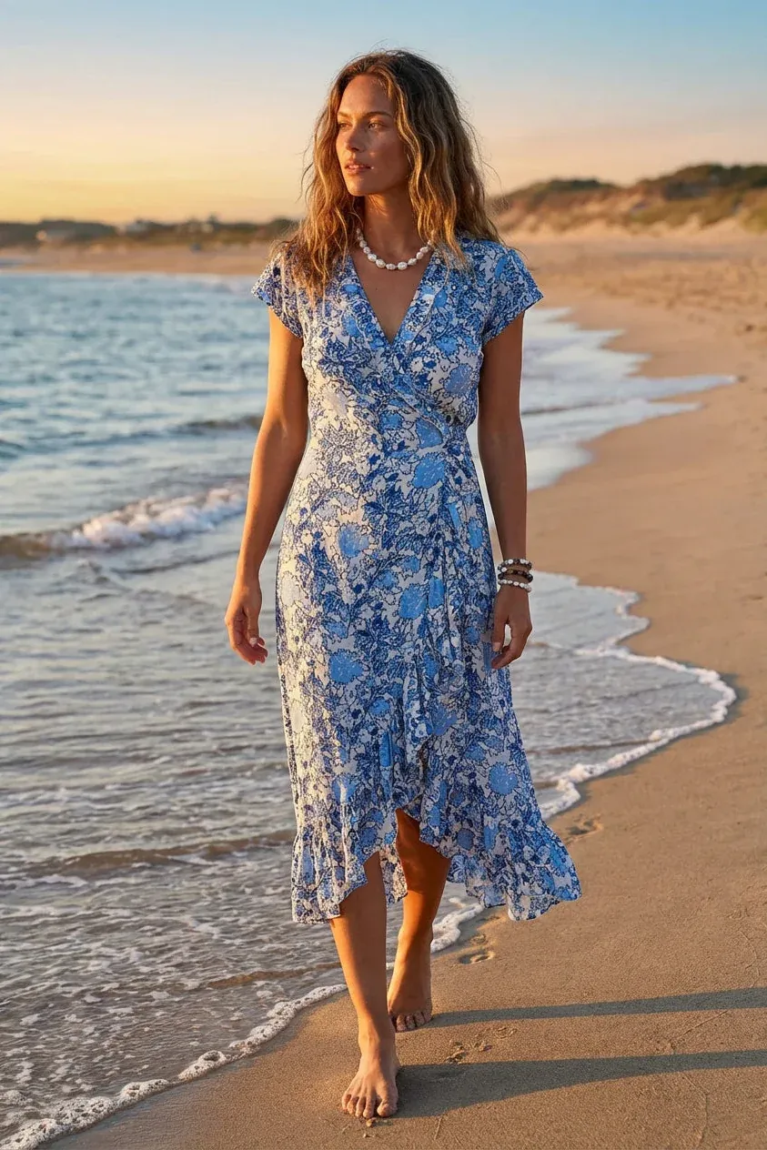 Sea Lustre - Havana Maxi Wrap Dress Costal Blue