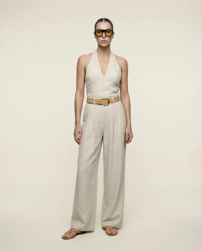 Amanda Maria - Linen Blend Pleated Trousers Natural