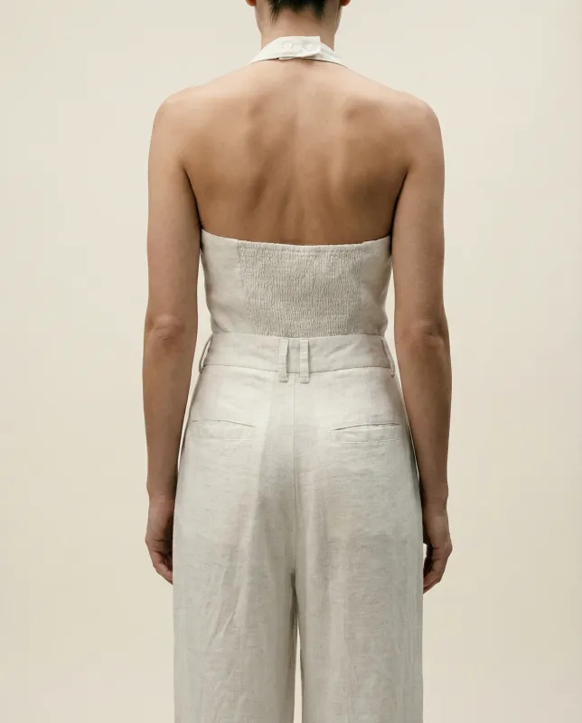 Amanda Maria - Linen Blend Pleated Trousers Natural