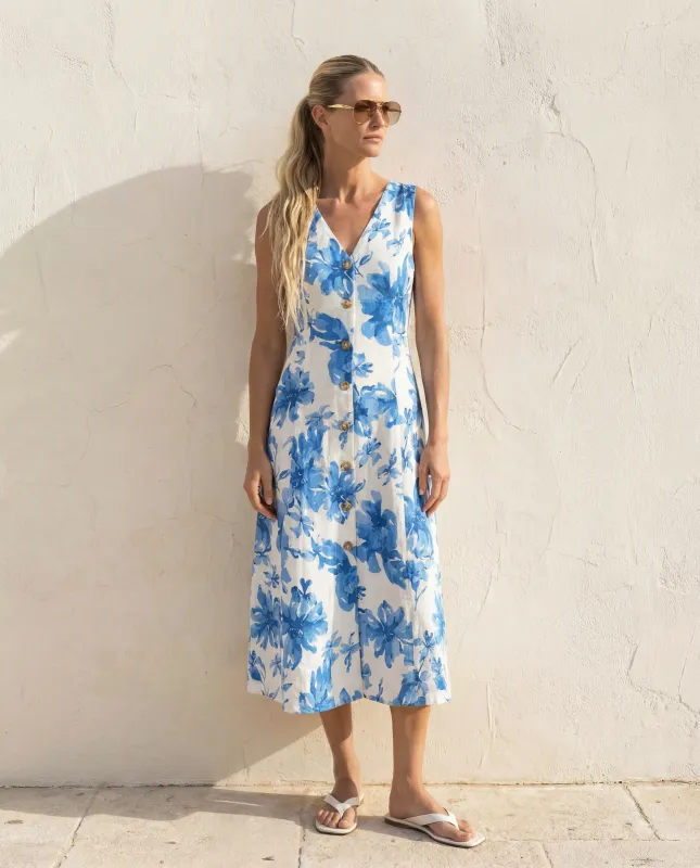 Amanda Maria - Linen Blend Button Front Dress In Bloom
