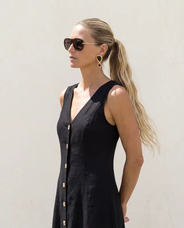 Amanda Maria - Linen Blend Button Front Dress Black