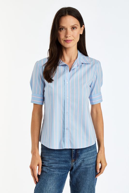 Drew - Lotus Top Blue Pink Stripes