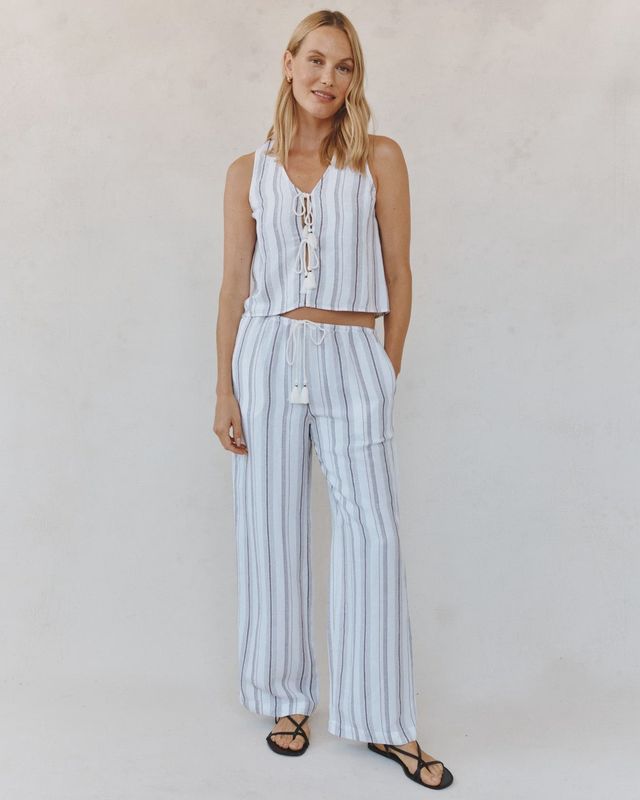 Bella Dahl - Sleeveless Tie Front Top Rosewood Stripe