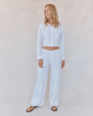 Bella Dahl - Long Sleeve Cropped Shirt with Trim White