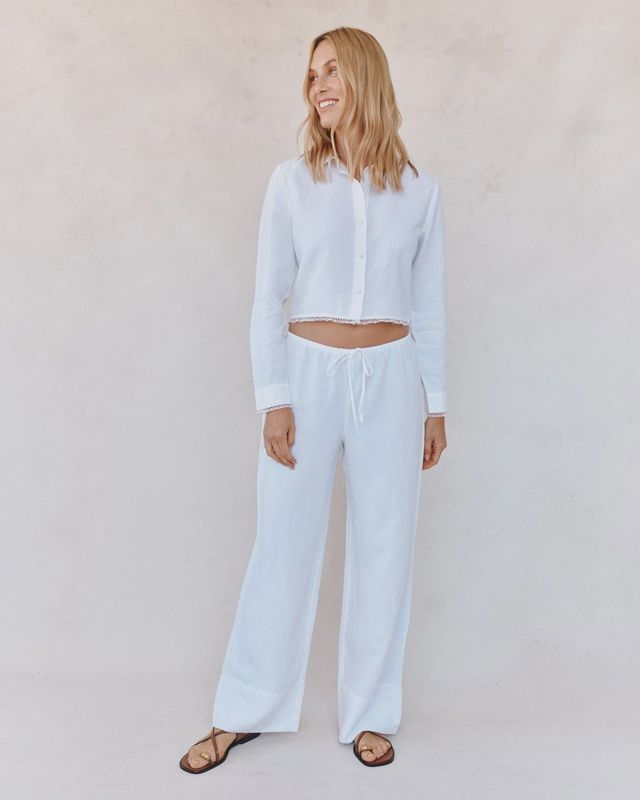 Bella Dahl - Long Sleeve Cropped Shirt with Trim White